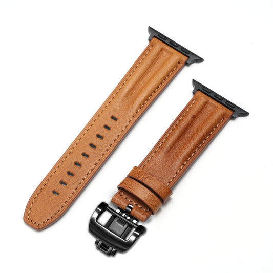 Luxury Full-Grain Leather Butterfly Buckle Band for Apple Watch