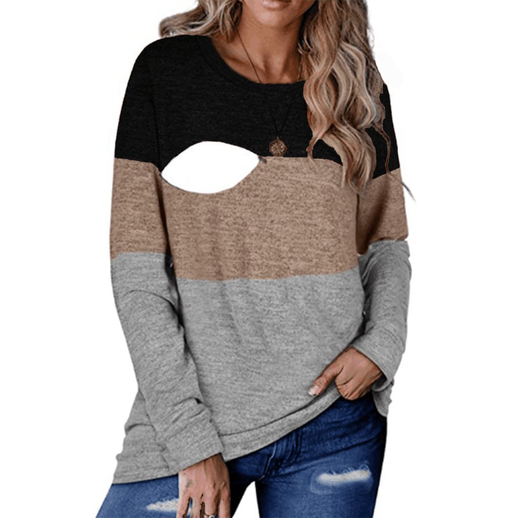 Chic Colorblock Nursing Crew T-Shirt - # BAGE211510106-NURSG