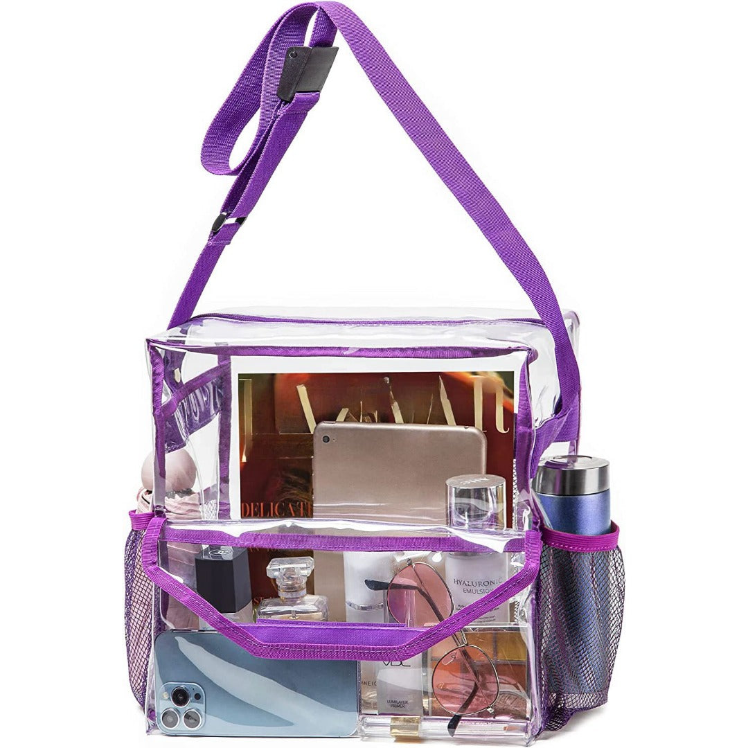 PVC transparent messenger bag, adjustable for travel sports events music venue, transparent shoulder bag large with compartments hobo