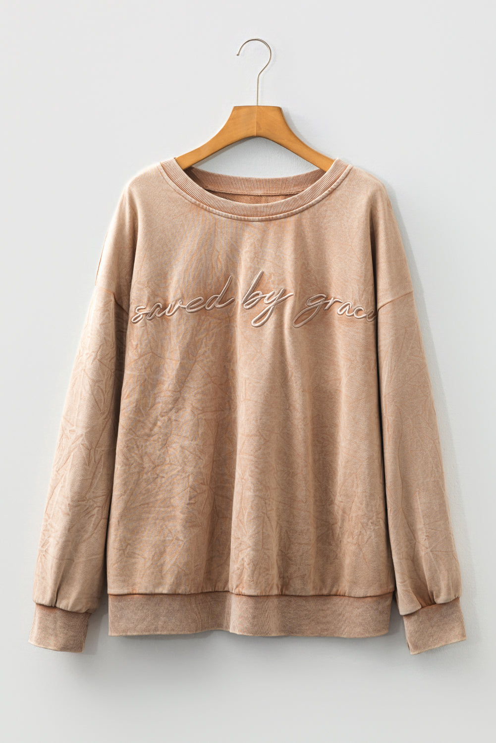 Plus Size SAVE BY GRACE Embroidered Mineral Wash Sweatshirt