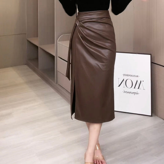 Design-inspired A-line leather skirt