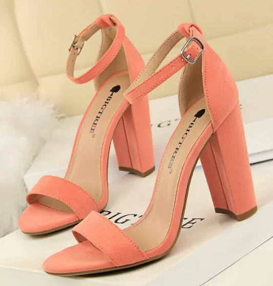 Women's 9.5cm High Heels Sandals Summer Purple Pink Ankle Strappy Wedding Shoes - # GIAA73210001