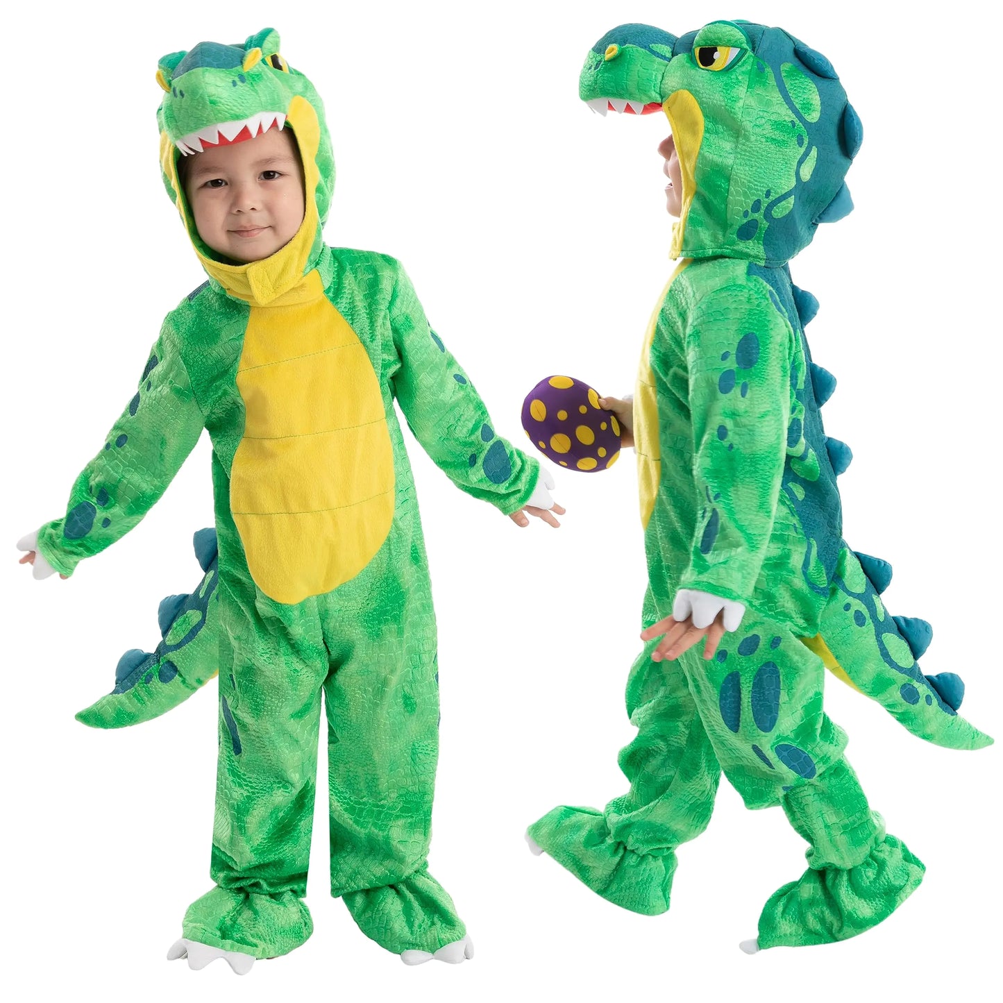 Spooktacular Creations T-Rex Costume, Dinosaur jumpsuit Jumpsuit for Toddler and Child Halloween Dress Up Party Green Small (5-7 YRS) - # BOAA31310002