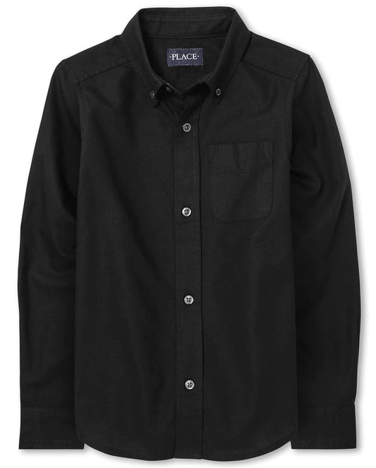 The Children's Place Boys' Long Sleeve Oxford Button Down Shirt Medium Black - # BOAA12510008