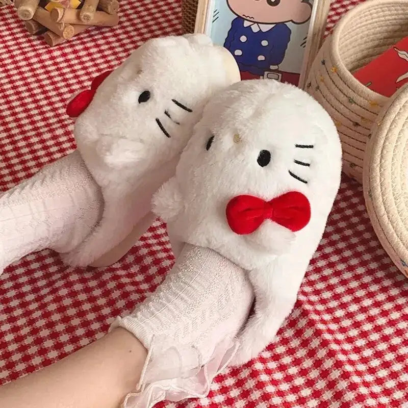 Kitty Kawaii Fluffy Fuzzy House Shoe Slippers - # GIAA73610009