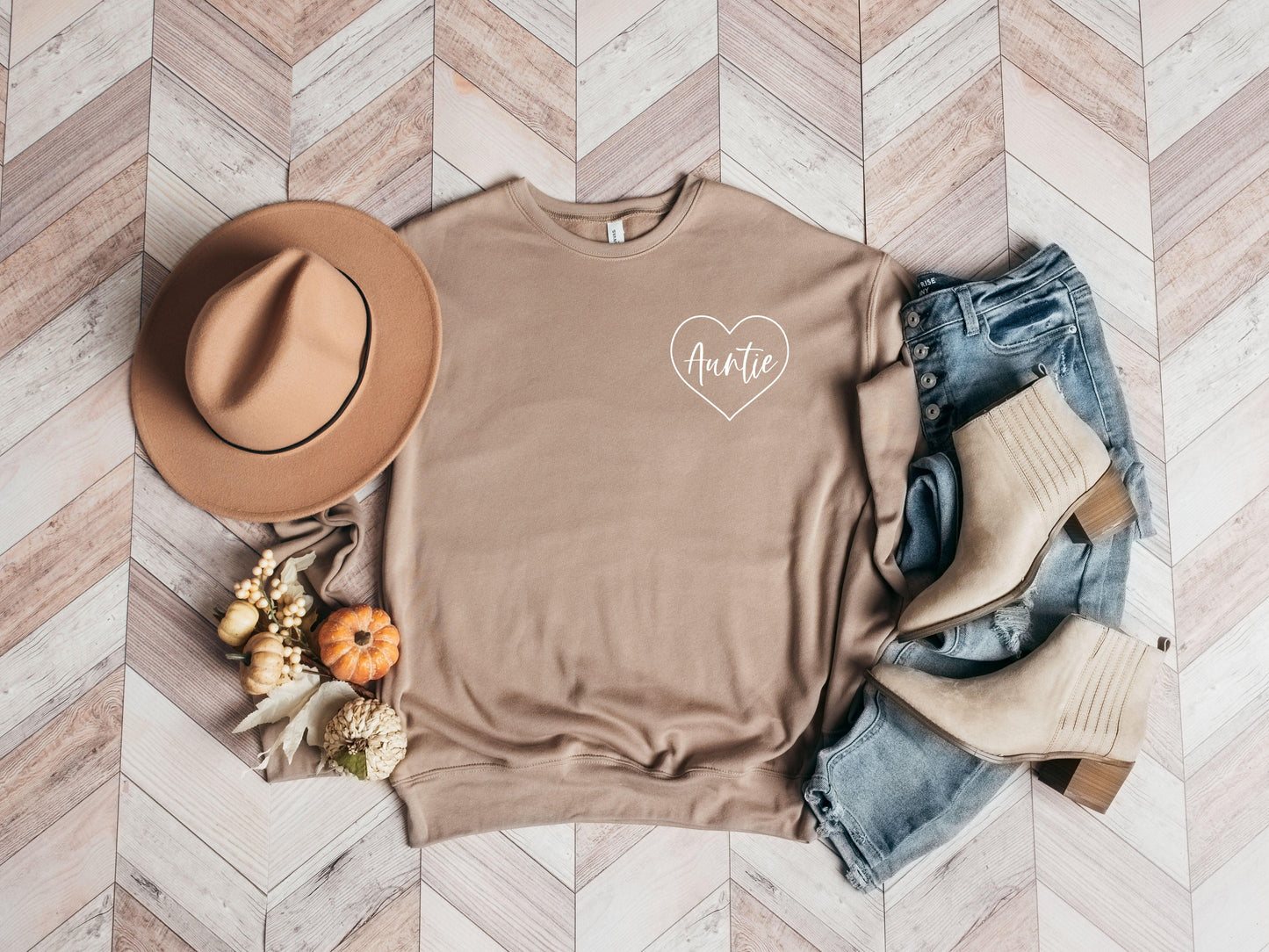 Auntie Heart Around Drop Shoulder Sponge Fleece Crewneck Sweatshirt