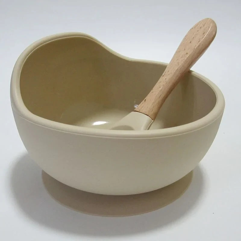 Baby Silicone Feeding Set with Wooden Spoon - # BAGE21110004