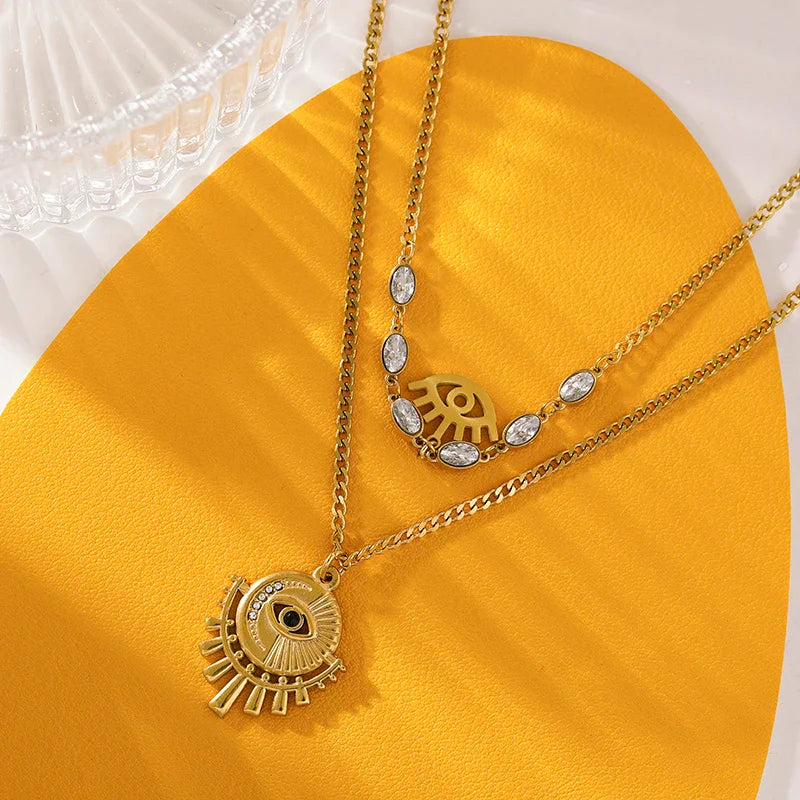 316L Stainless Steel Multi-Layer Vintage Eye Pendant Necklace For Women Girl New Trend Waterproof Chain Jewelry Gift
