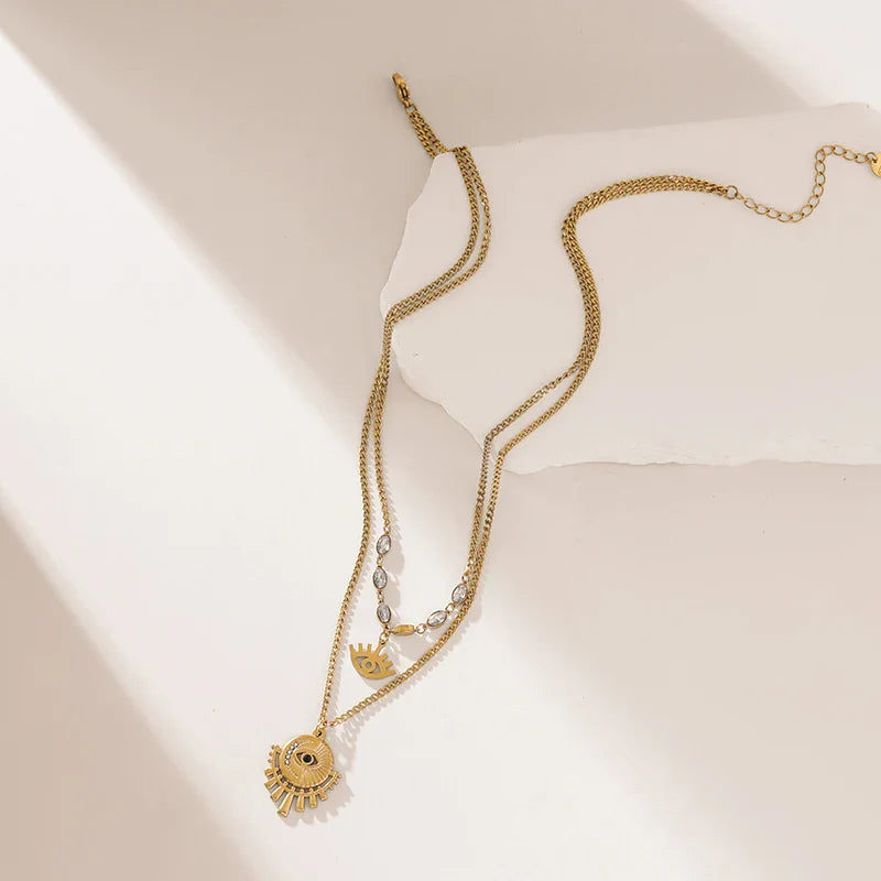 316L Stainless Steel Multi-Layer Vintage Eye Pendant Necklace For Women Girl New Trend Waterproof Chain Jewelry Gift