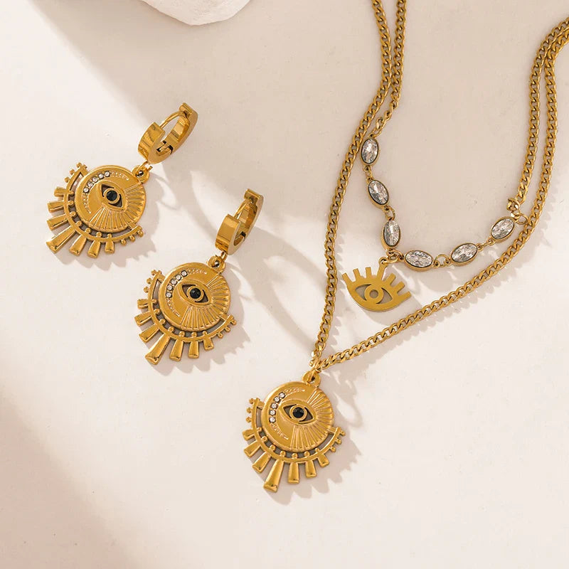 316L Stainless Steel Multi-Layer Vintage Eye Pendant Necklace For Women Girl New Trend Waterproof Chain Jewelry Gift