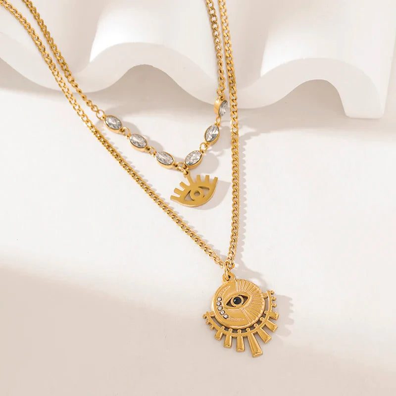 316L Stainless Steel Multi-Layer Vintage Eye Pendant Necklace For Women Girl New Trend Waterproof Chain Jewelry Gift