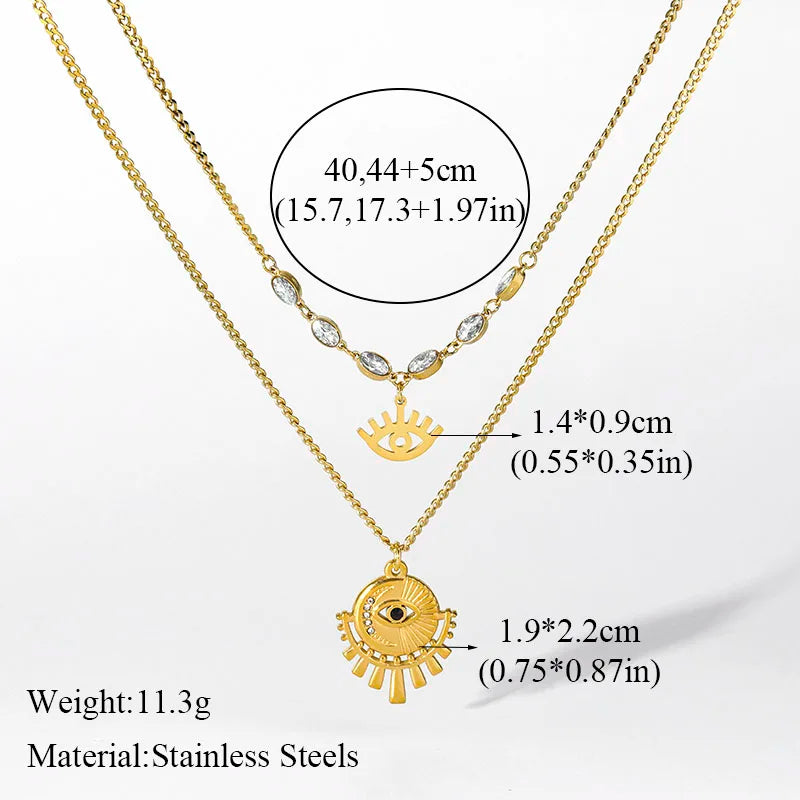 316L Stainless Steel Multi-Layer Vintage Eye Pendant Necklace For Women Girl New Trend Waterproof Chain Jewelry Gift
