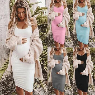 Sleeveless Round Neck Maternity Dress for Pregnant Women - # BAGE211510111-PRG