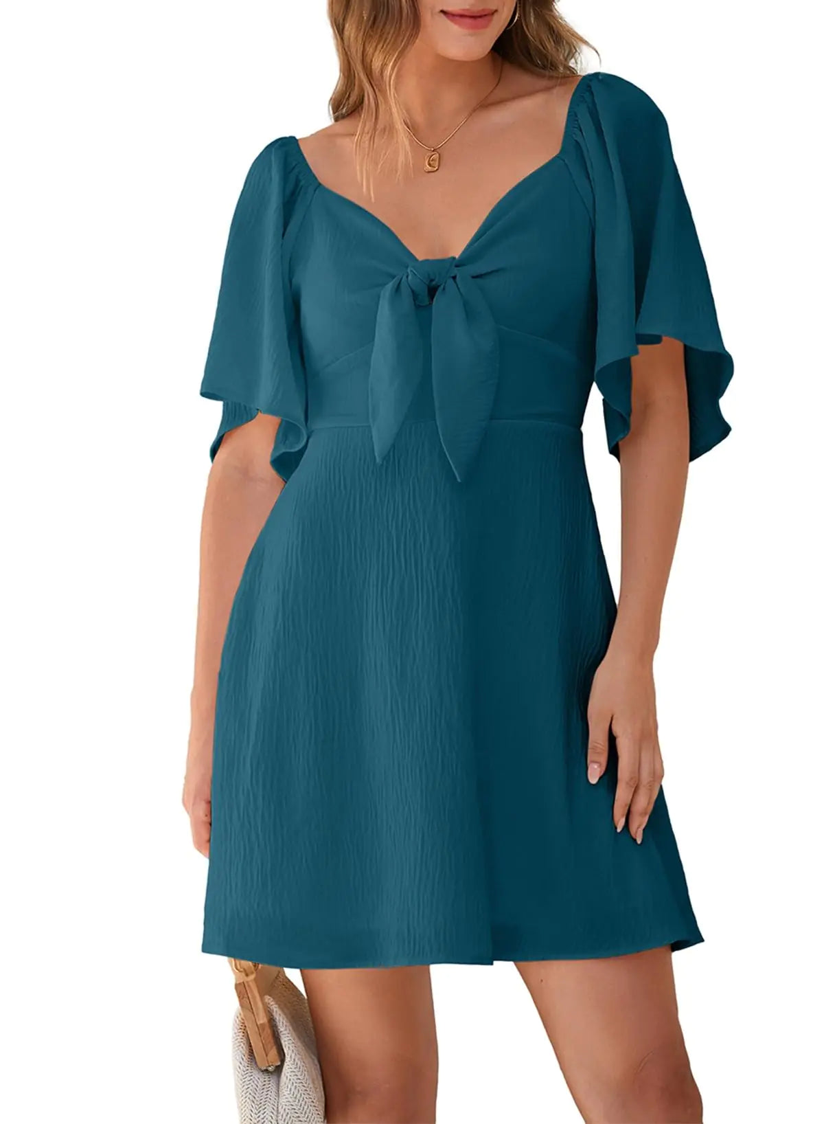 Dokotoo Womens Dresses 2024 Fall Summer Deep V Neck Elegant Bow tie Mini Dress S-XL X-Large Sea Green - # GIAA231710006