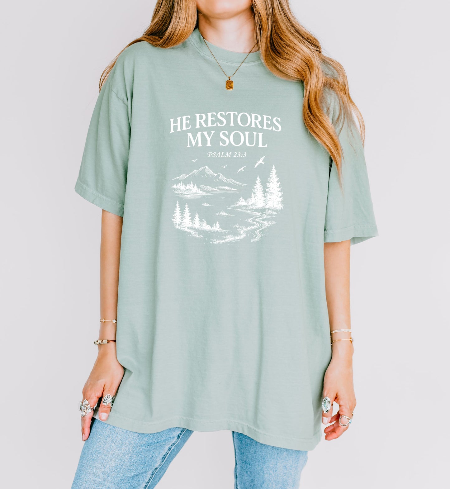 He restores my Soul Psalm Bible Christian Comfort Colors Garment Dyed T Shirt