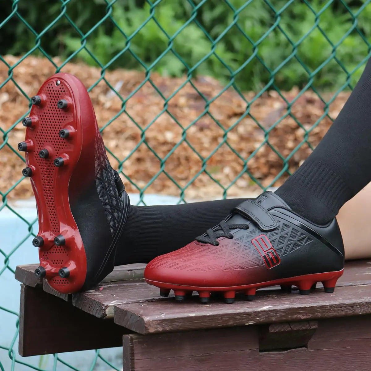 brooman Kids Firm Ground Soccer Cleats Boys Girls Athletic Outdoor Football Shoes 10 Toddler Black/Red - # BOAA71110002