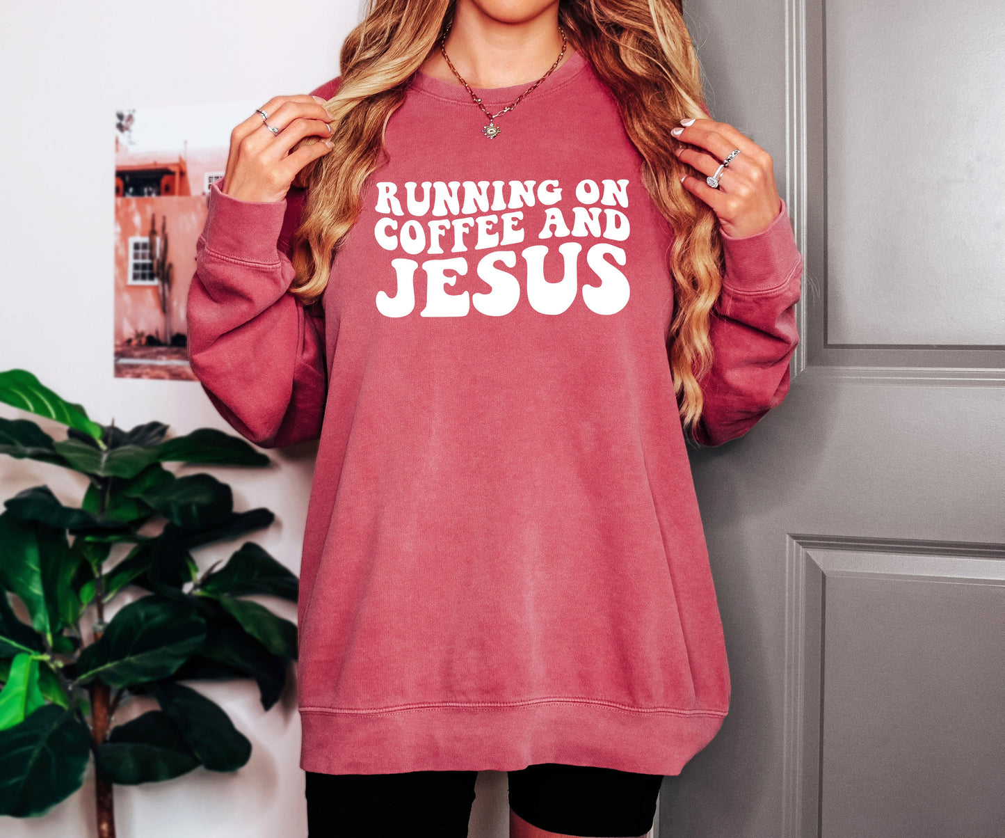 Running on Coffee and Jesus Christian Garment Dyed Comfort Colors Sweatshirt