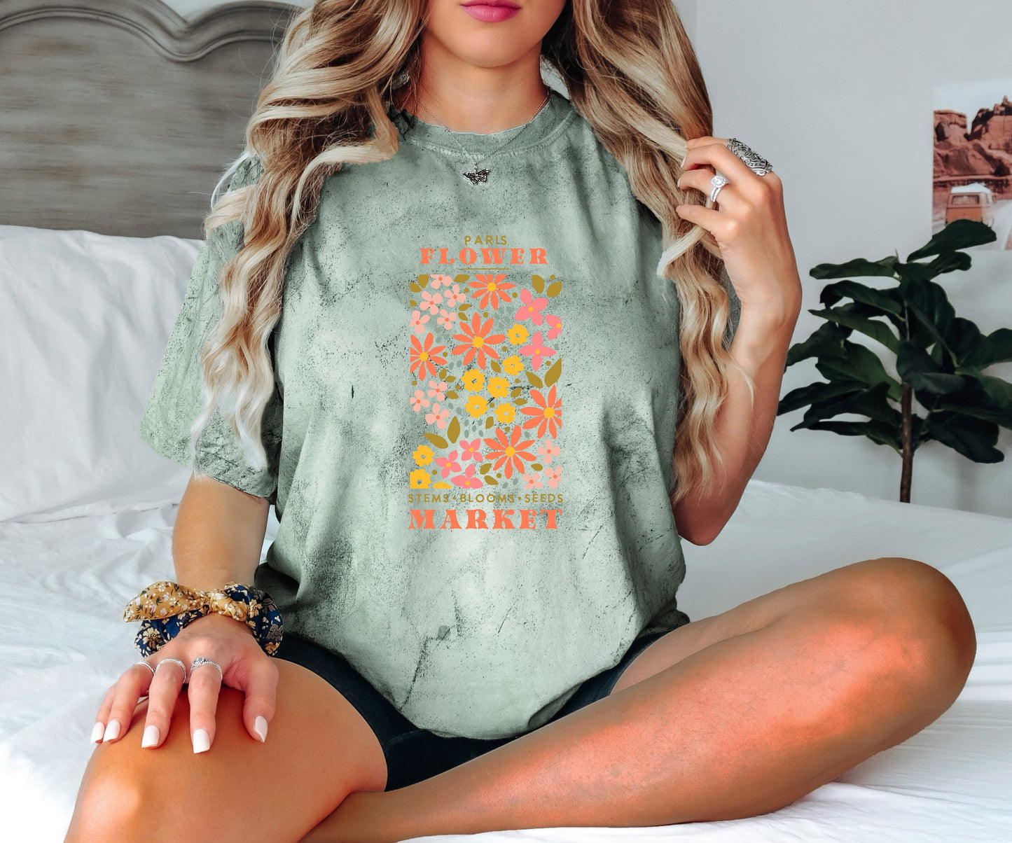 Flower Market Nature botanical Garment Dyed T Shirt