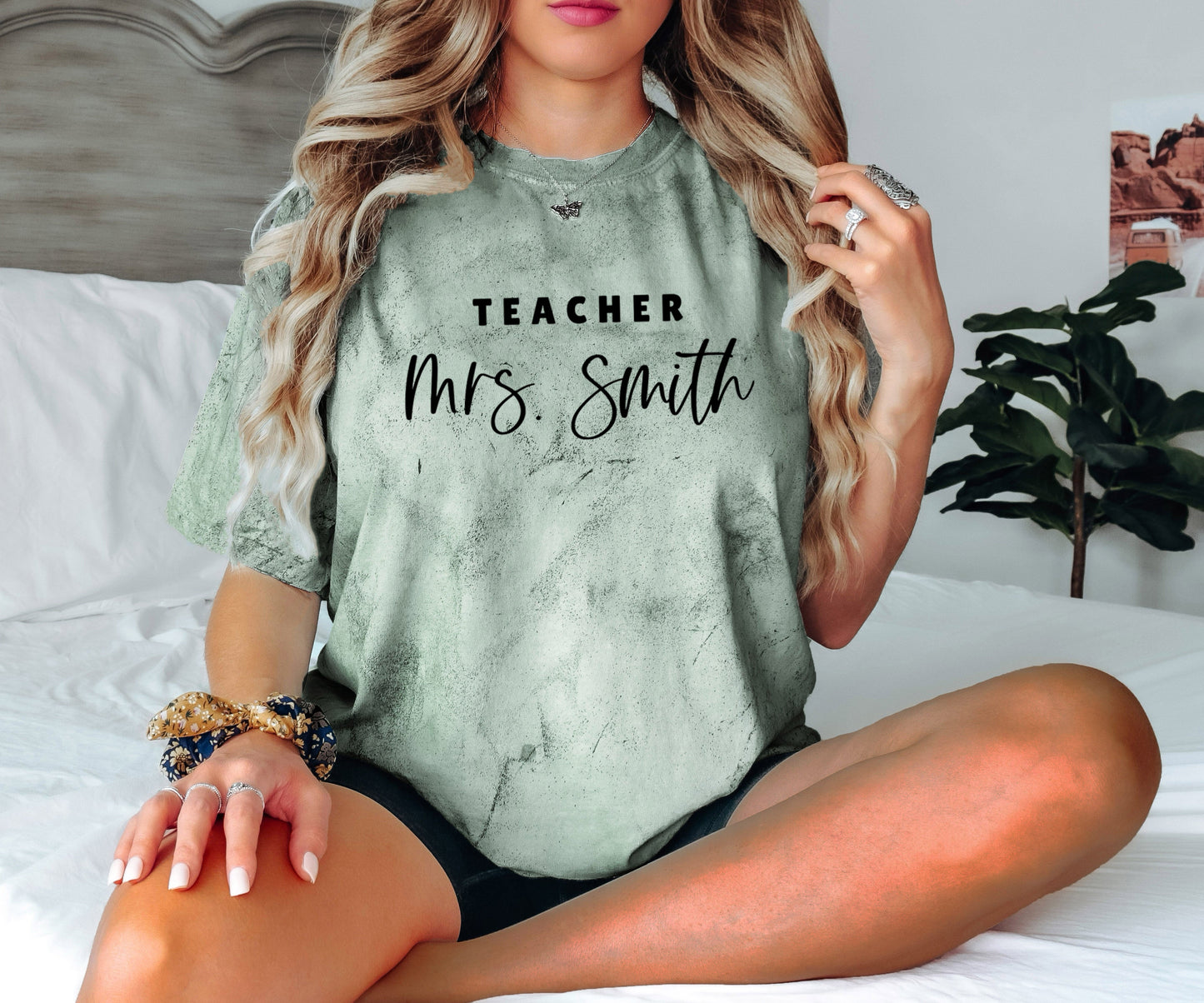 Teacher Mrs Custom Personalization name Teacher Comfort Colors Garment Dyed T Shirt