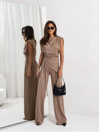 Elegant Women's Summer Two-Piece Set with Wide Pants - # GIAA232310001