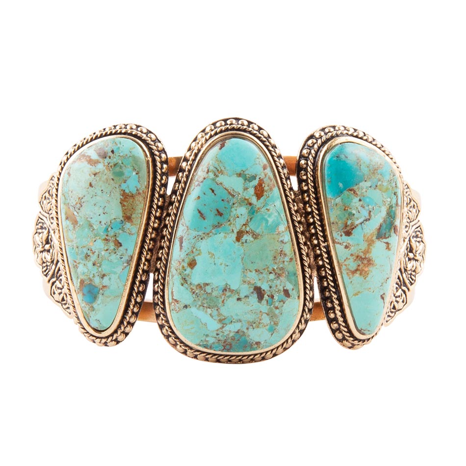 Trio Blue Turquoise Golden Cuff Bracelet