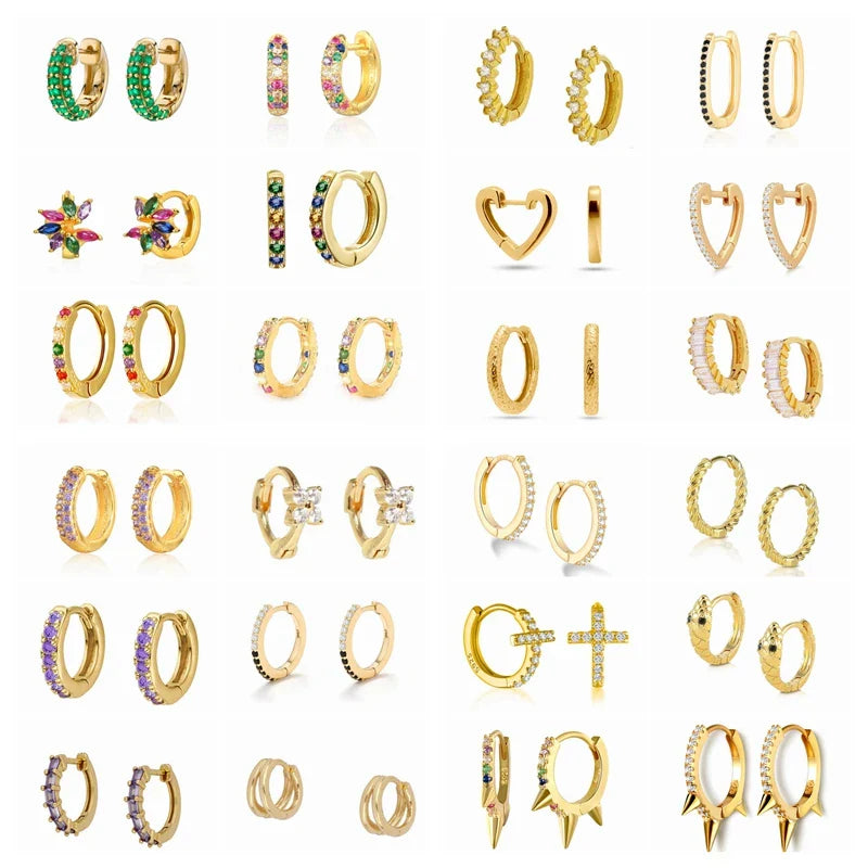 Color Zircon Earrings For Women 925 Sterling Silver Earrings Hoops Pendientes Plata Piercing Gold Jewelry