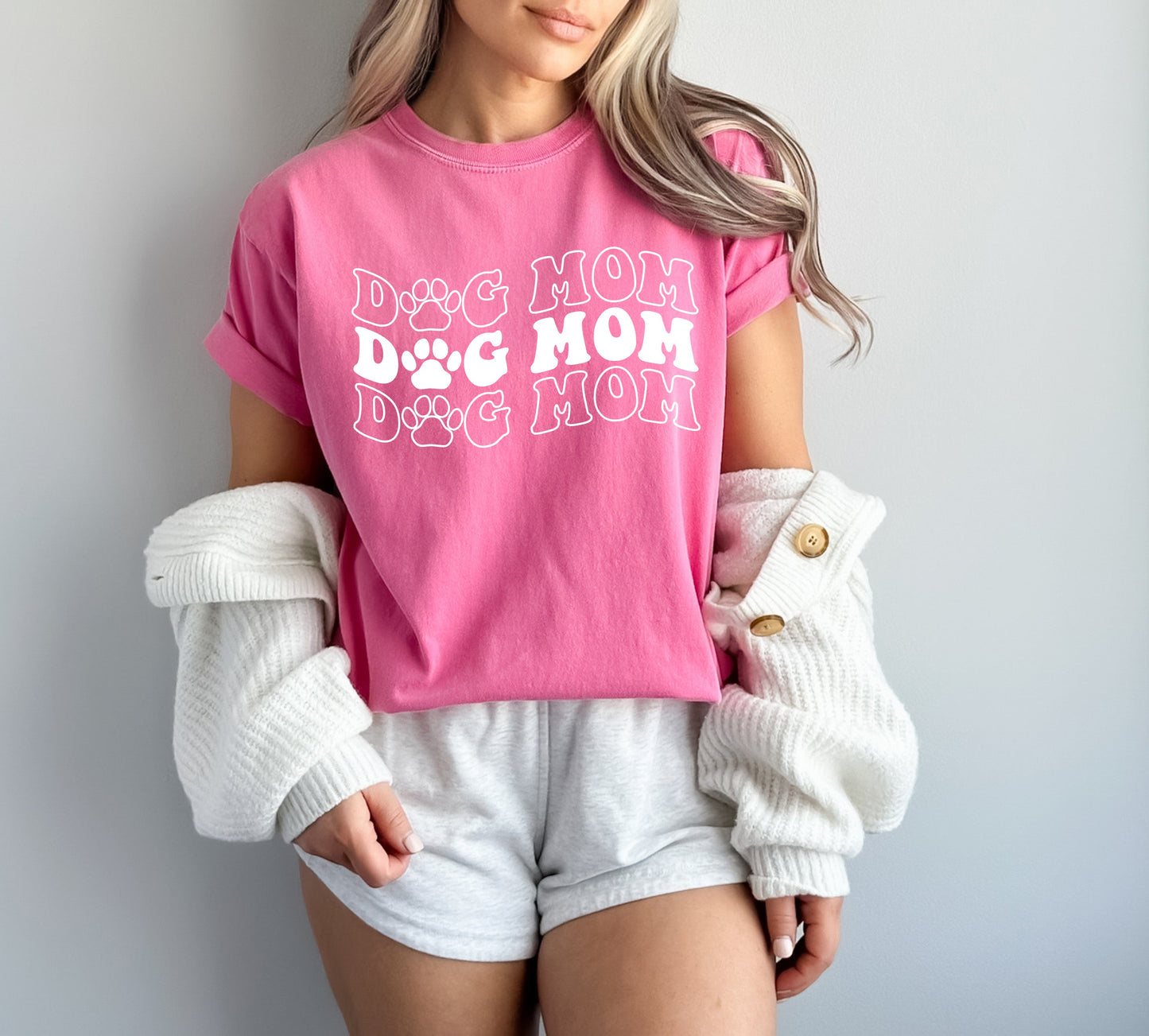 Dog Mom Comfort Colors T Shirt (Groovy repeat font)