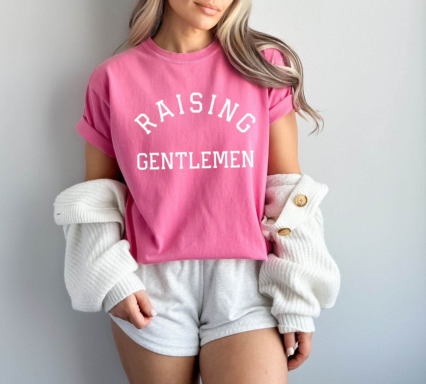 Raising Gentlemen Boy mom Garment Dyed T Shirt (varsity)