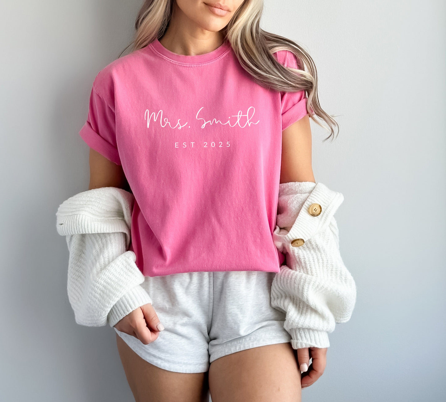 Mrs Custom Personalization name Honeymoon Comfort Colors Garment Dyed T Shirt