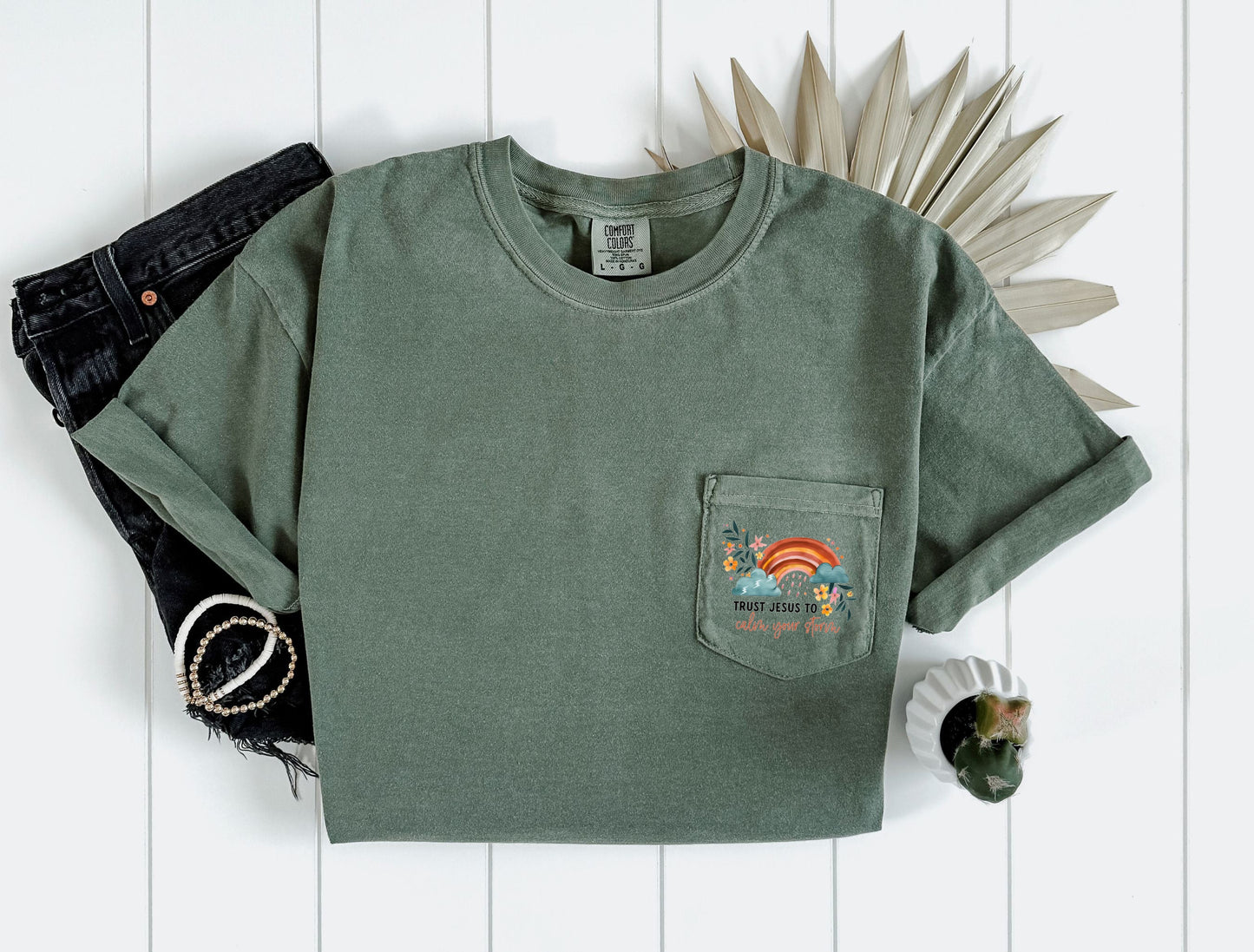 Trust Jesus to Calm your storm Comfort Colors Pocket T Shirt |Bible, Christian shirt