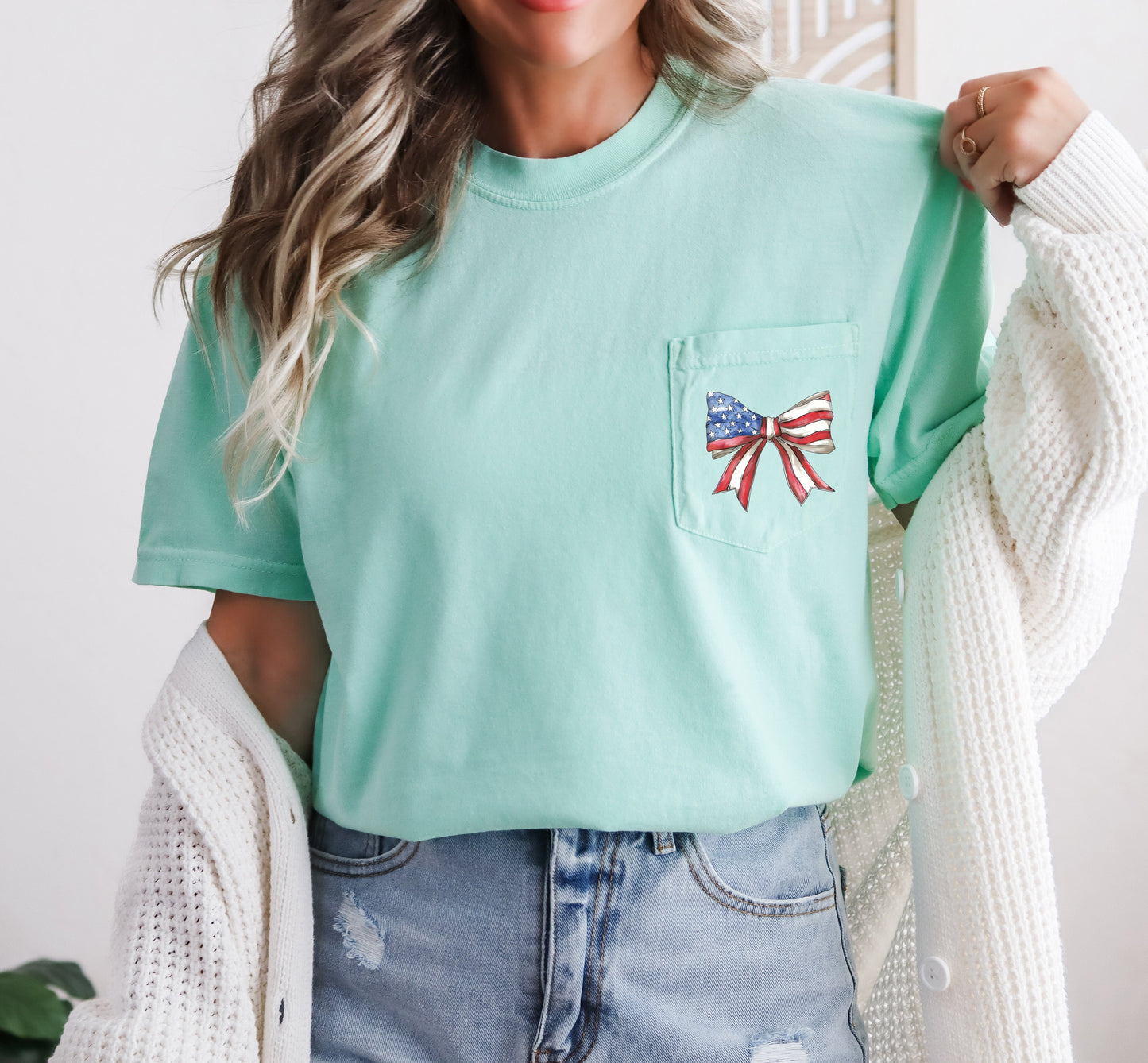 America Flag USA Ribbon Color Comfort Colors Pocket T Shirt | Independent day, Memorial's day