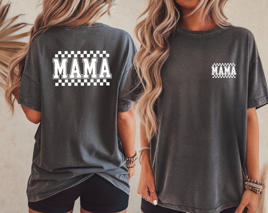 Mama Retro Plaid Checkered Front and Back Comfort Colors T Shirt