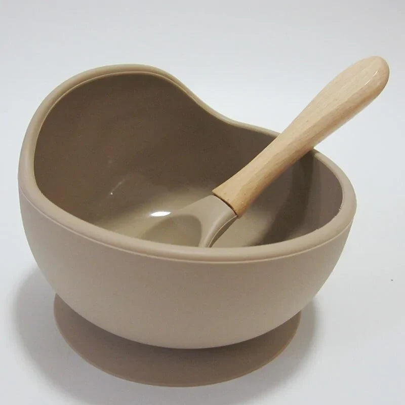 Baby Silicone Feeding Set with Wooden Spoon - # BAGE21110004