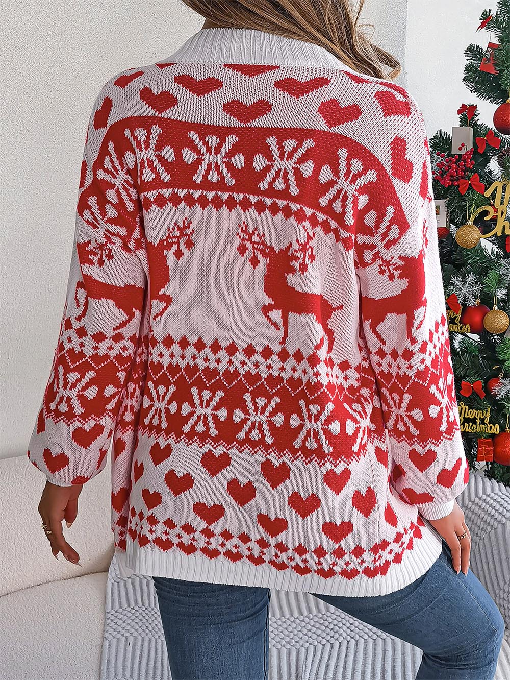 Christmas Reindeer Long Sleeve Cardigan Sweater | NCS
