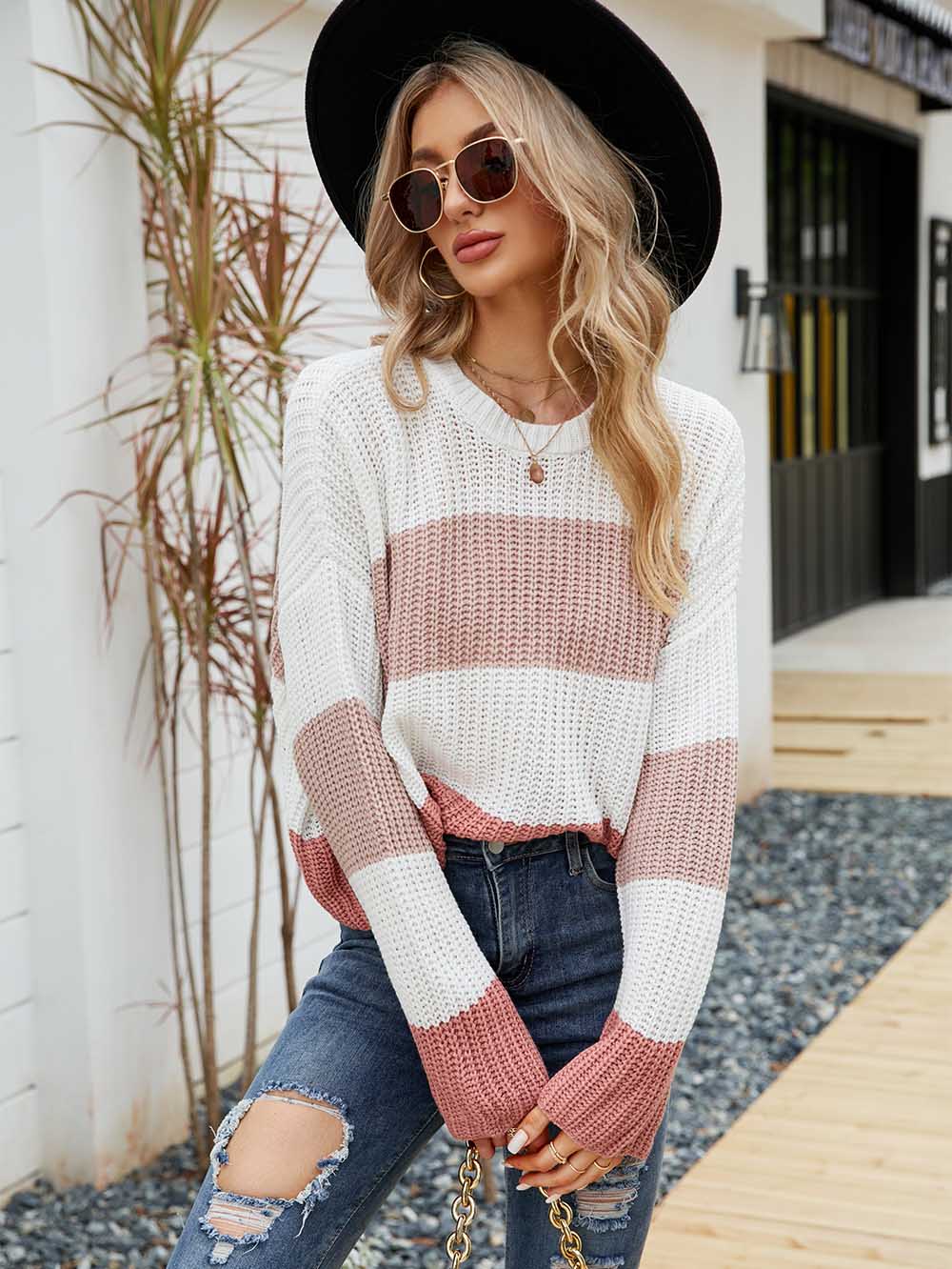 Colorblock Rib-knit Drop Shoulder Sweater | NCS