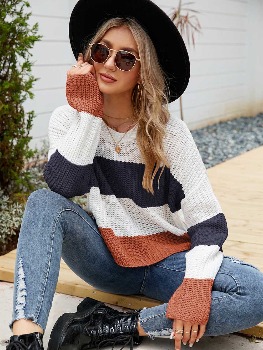 Colorblock Rib-knit Drop Shoulder Sweater | NCS