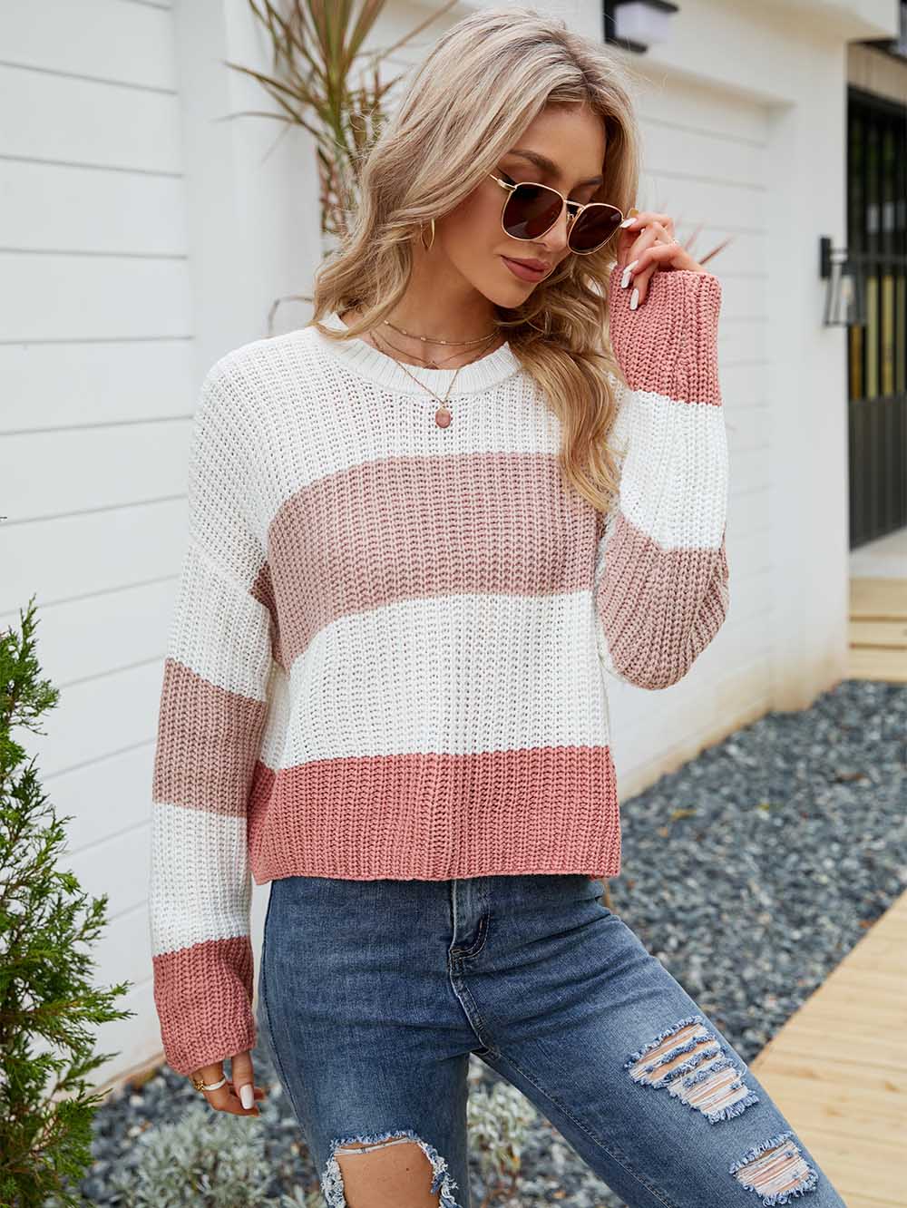Colorblock Rib-knit Drop Shoulder Sweater | NCS