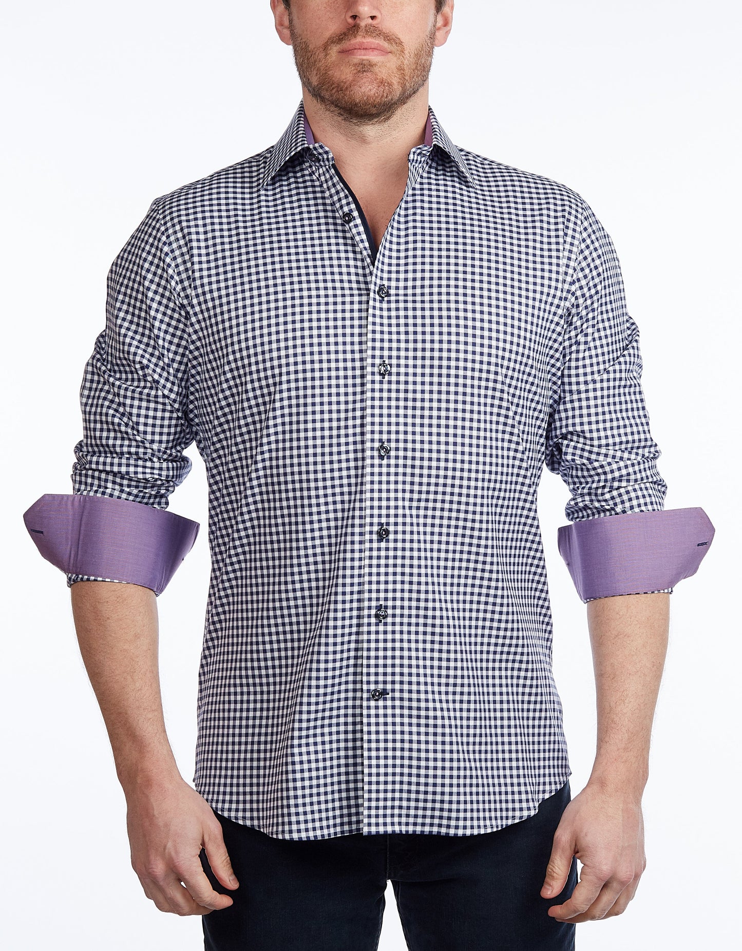 Contrast Collar Button-Up Shirt // Navy + Burgundy - Contemporary Fit - contrast  trimming- final sale