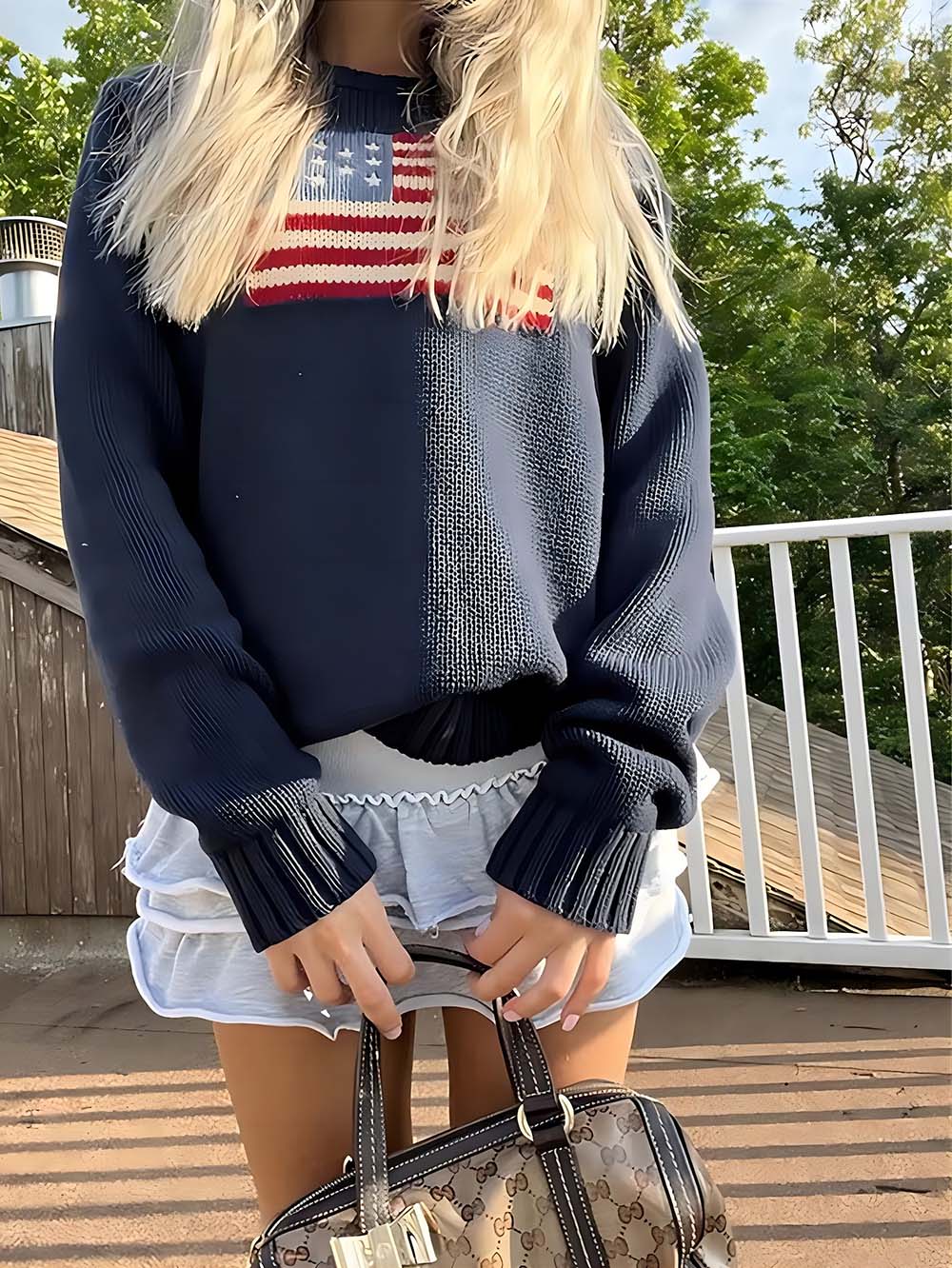 Cozy & Patriotic American Flag Knit Sweater | NCS