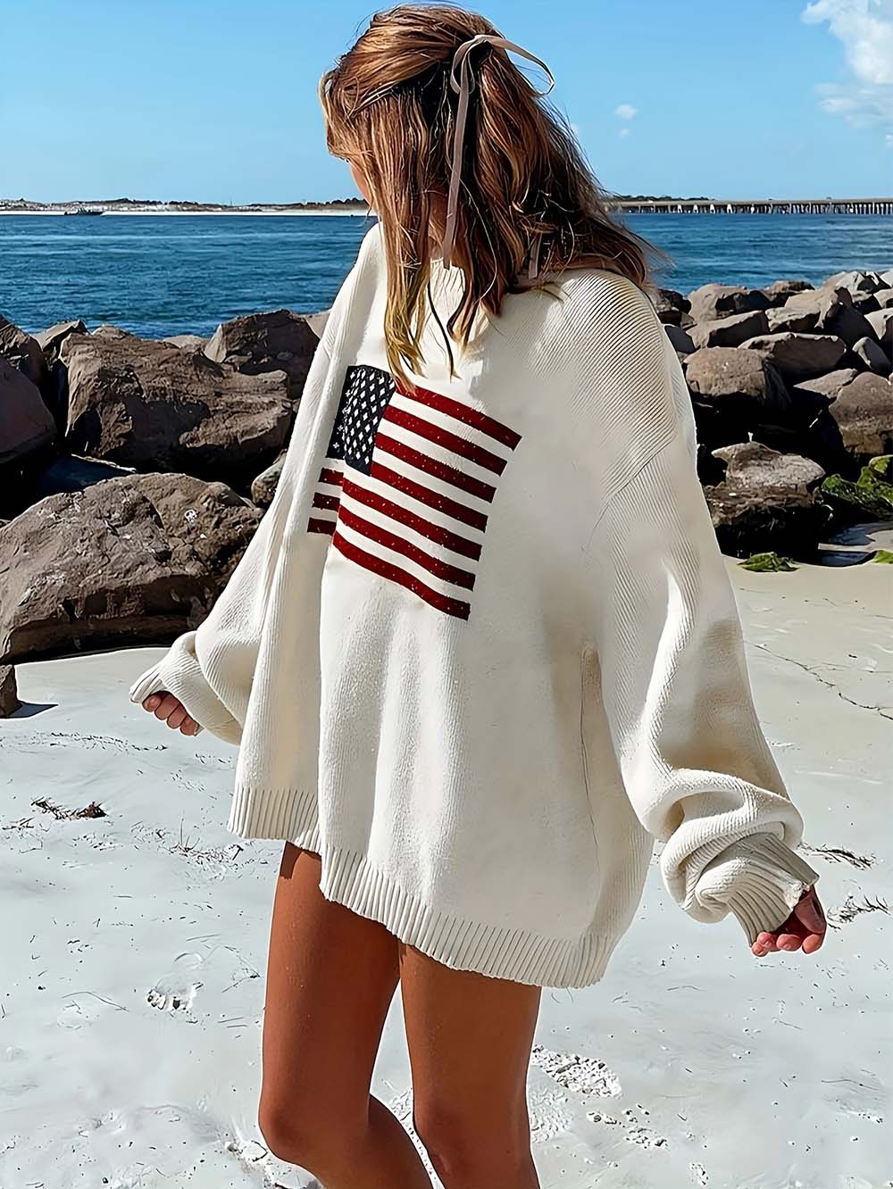 Cozy & Patriotic American Flag Knit Sweater | NCS