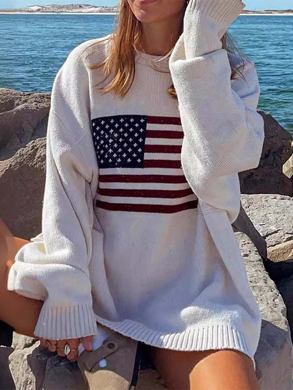 Cozy & Patriotic American Flag Knit Sweater | NCS