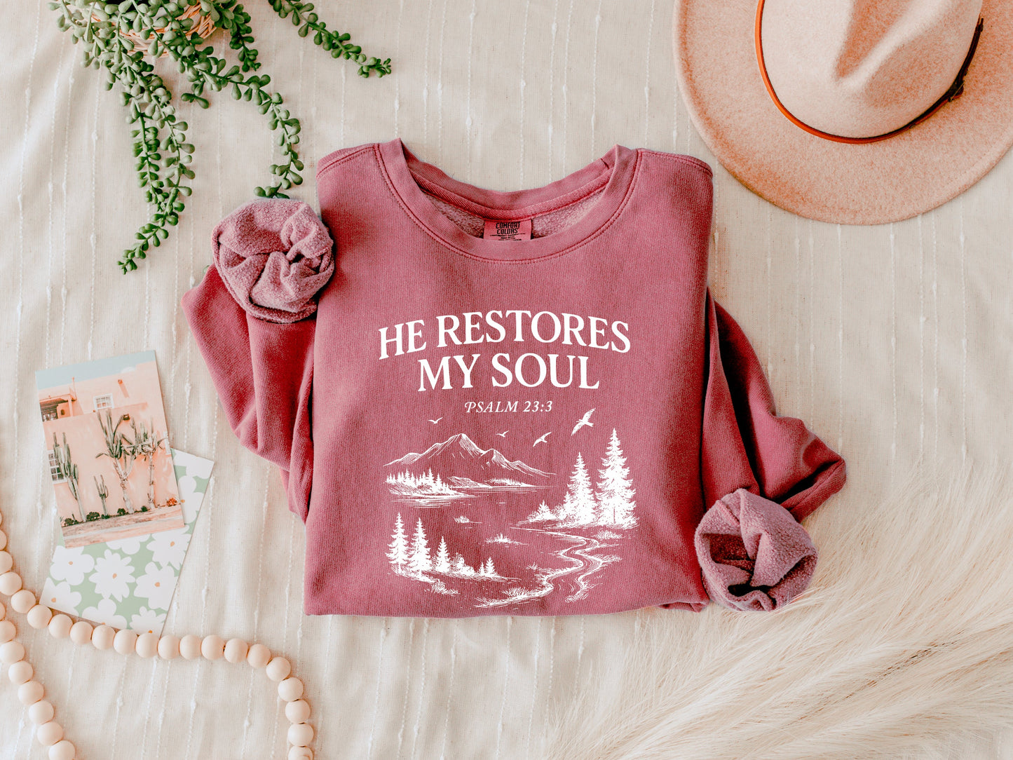 He Restores My Soul Psalm Bible Christian Garment Dyed Comfort Colors Sweatshirt