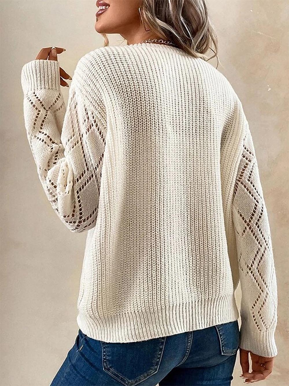 Cutout Colorblock V-Neck Long Sleeve Knit Sweater | NCS