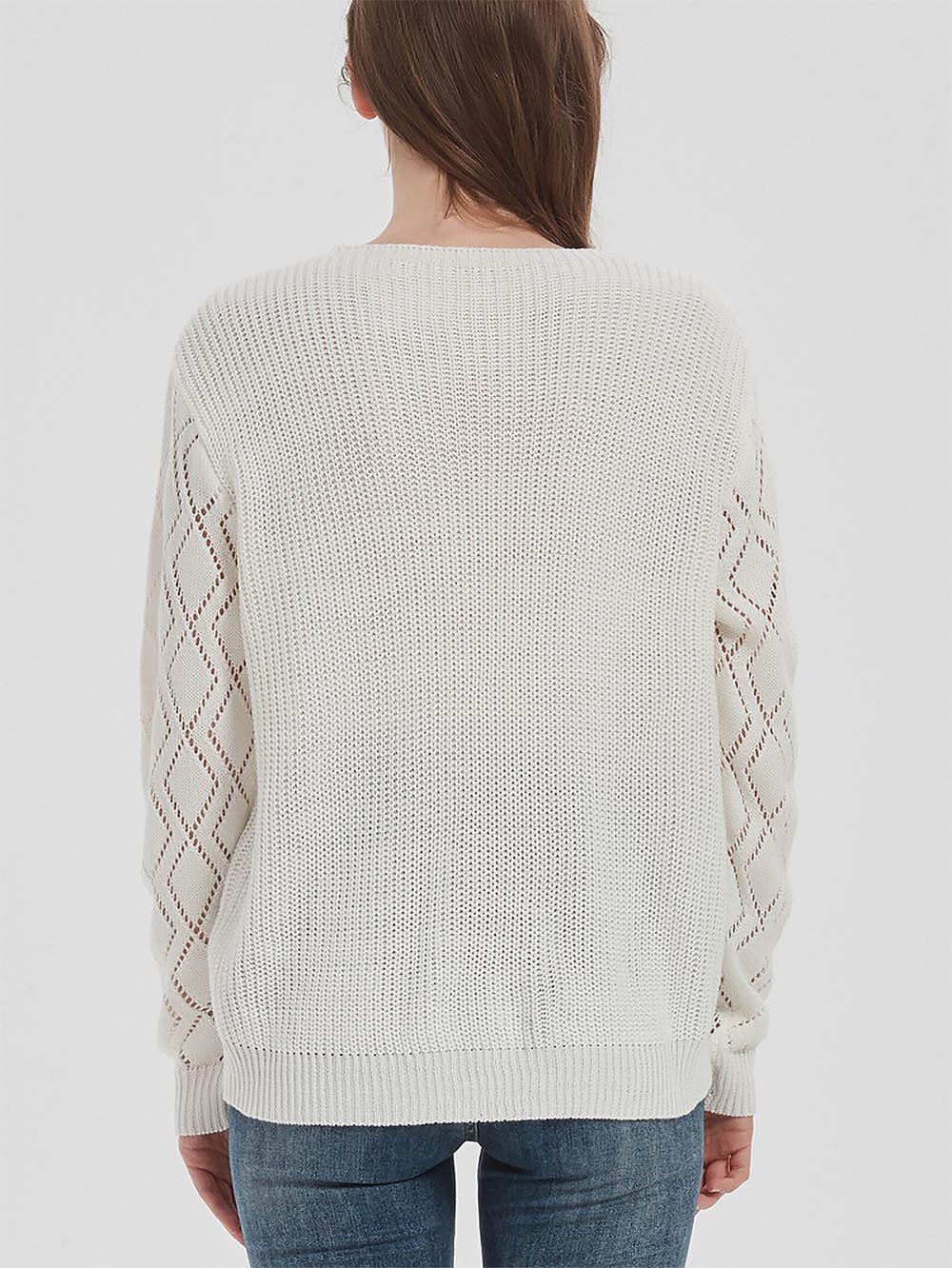 Cutout Colorblock V-Neck Long Sleeve Knit Sweater | NCS