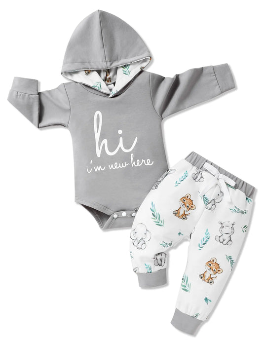 Gaupafmb Baby Boy Outfits Letter Print Hoodies Romper Cute Animal Pants Winter Baby Boy Clothes 3-6 Months - # BAAA51210028