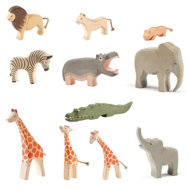 Wooden Animal Figures Handcrafted Elephant Lion Giraffe Toys - # BOT&G512610002