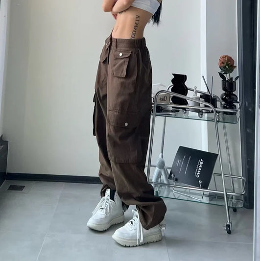 Vintage Cargo Pants Women Gyaru Brown Fashion Baggy Baddies Streetwear Hippie Trousers Casual 90s Aesthetic