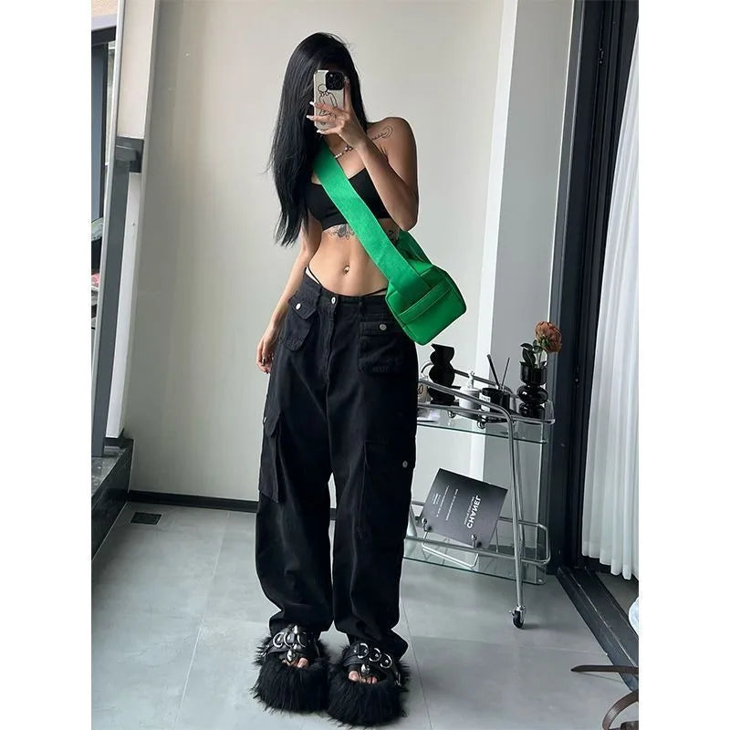 Vintage Cargo Pants Women Gyaru Brown Fashion Baggy Baddies Streetwear Hippie Trousers Casual 90s Aesthetic