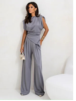 Elegant Women's Summer Two-Piece Set with Wide Pants - # GIAA232310001