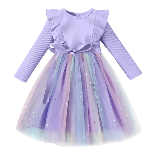 NARPLO Toddler Girls Dresses Tulle-Toddler Dress Long Sleeve Ruffle-Fall/Winter Dresses for Girls Fashion-Casual Dress - # GIAA211710019
